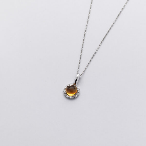 Girocollo Oro Bianco 18KT <br> Diamanti, Quarzo Citrino