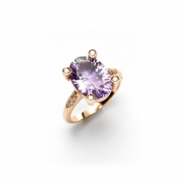 Anello Oro Rosa 18KT <br> Diamanti, Ametista
