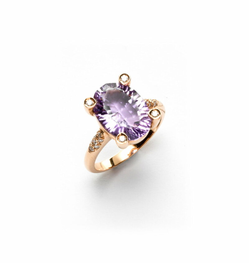 Anello Oro Rosa 18KT <br> Diamanti, Ametista