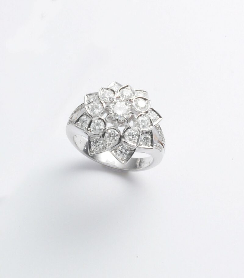 Anello Oro Bianco 18KT <br> Diamante centrale, Diamanti