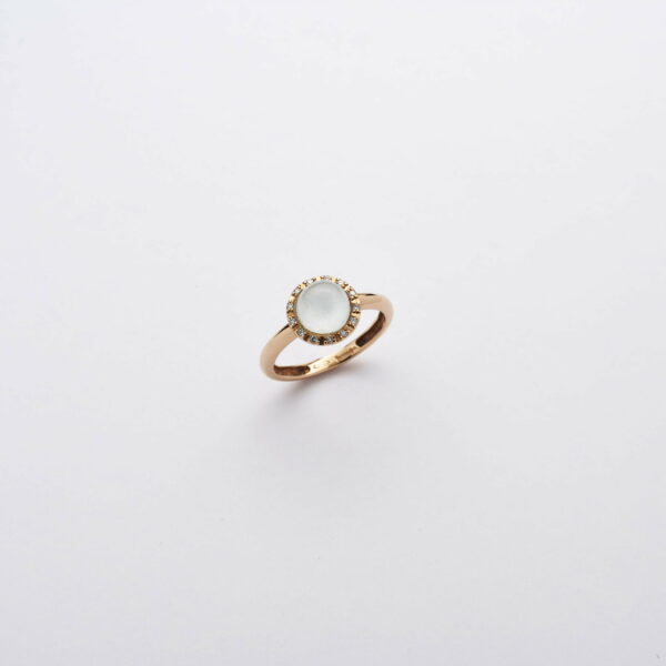 Anello Oro Rosa 18KT <br> Diamanti, Acquamarina Milk