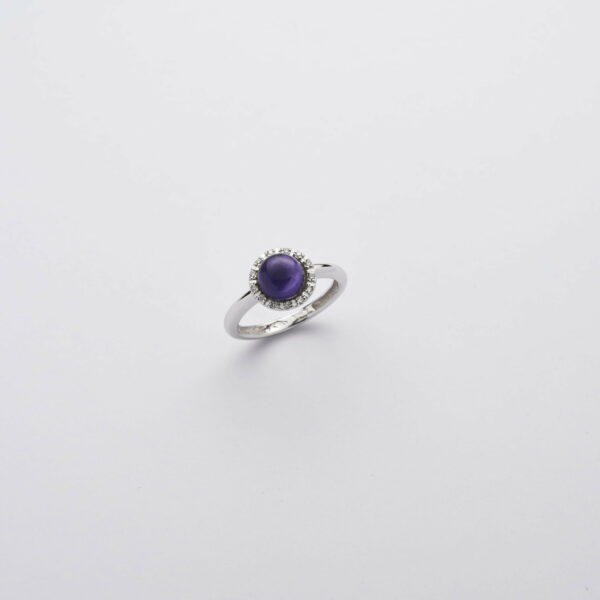 Anello Oro Bianco 18KT <br> Diamanti, Ametista