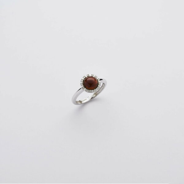 Anello Oro Bianco 18KT <br> Diamanti, Granato