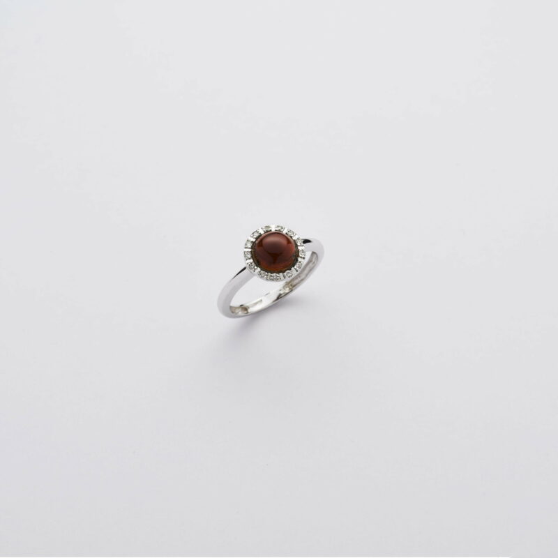 Anello Oro Bianco 18KT <br> Diamanti, Granato