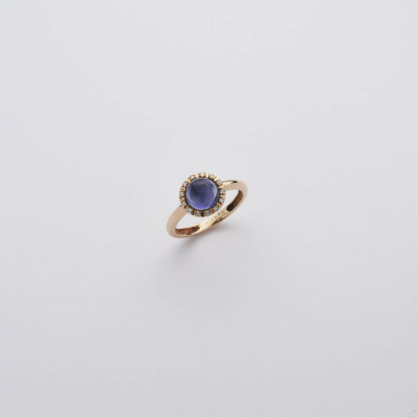Anello Oro Rosa 18KT <br> Diamanti, Iolite