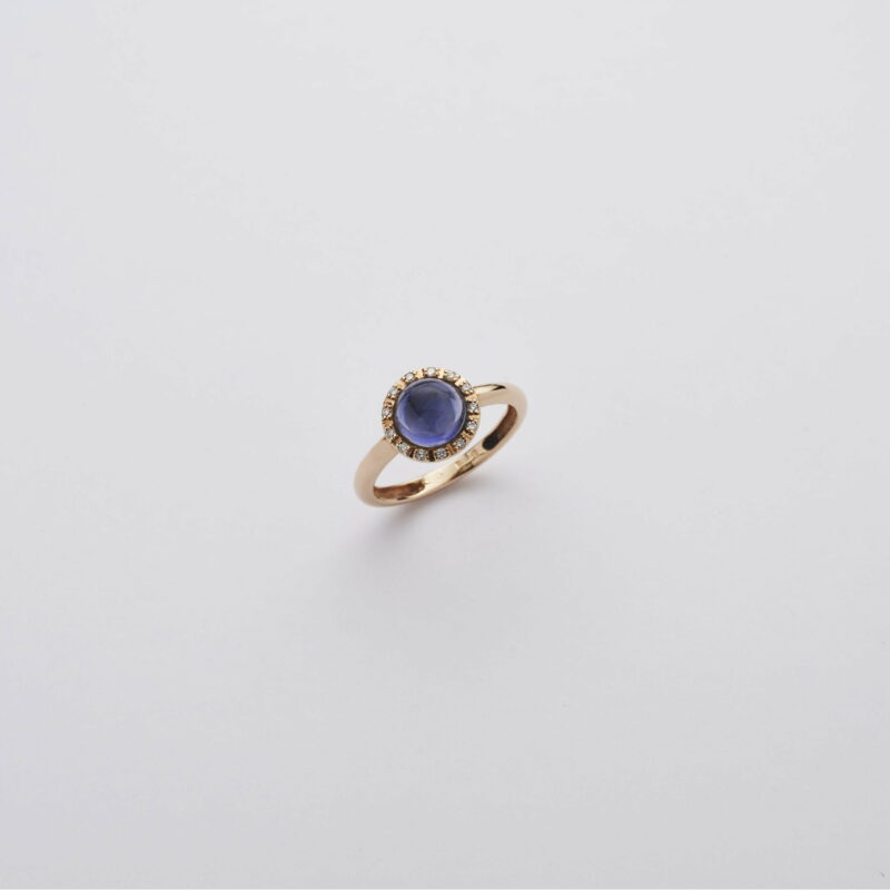 Anello Oro Rosa 18KT <br> Diamanti, Iolite