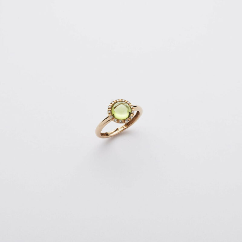 Anello Oro Rosa 18KT <br> Diamanti, Peridoto