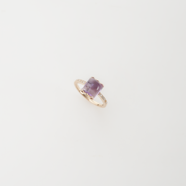 Anello Oro Rosa 18KT <br> Diamanti, Ametista