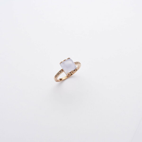Anello Oro Rosa 18KT <br> Diamanti, Calcedonio