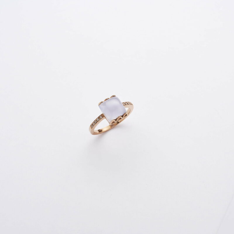 Anello Oro Rosa 18KT <br> Diamanti, Calcedonio