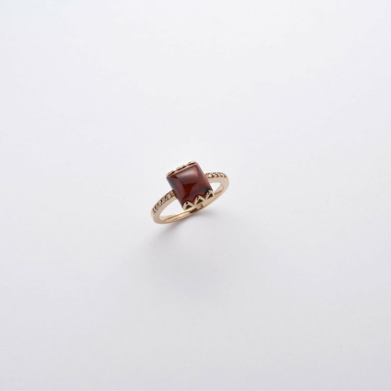 Anello Oro Rosa 18KT <br> Diamanti, Granato