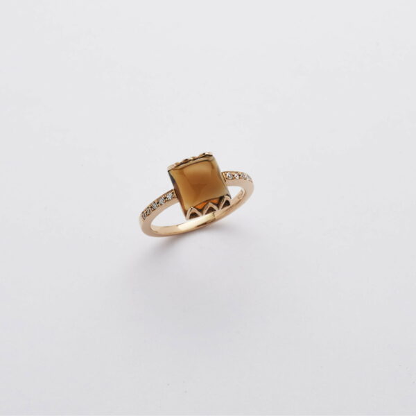 Anello Oro Rosa 18KT <br> Diamanti, Quarzo Citrino