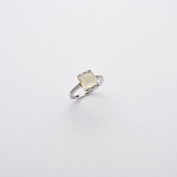Anello Oro Bianco 18KT <br> Diamanti, Quarzo Lemon