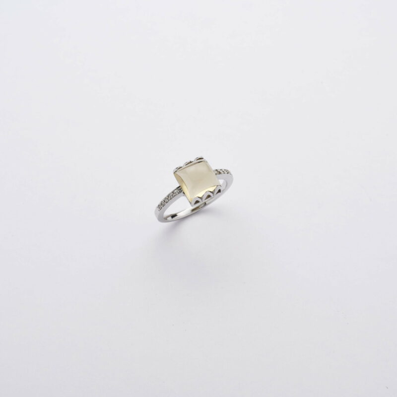 Anello Oro Bianco 18KT <br> Diamanti, Quarzo Lemon