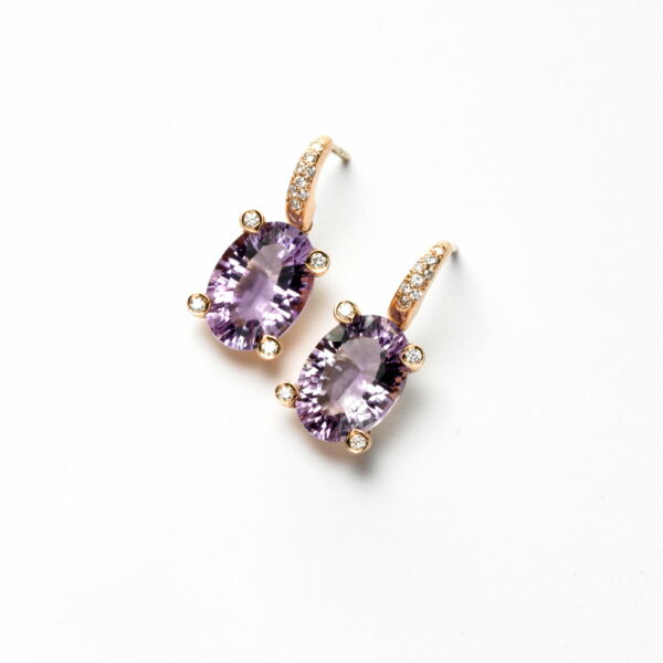 Orecchini Oro Rosa 18KT <br> Diamanti, Ametista