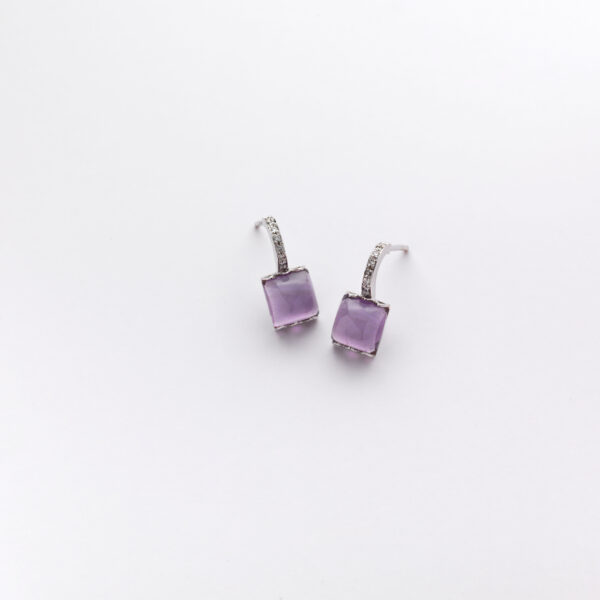 Orecchini Oro Bianco 18KT <br> Diamanti, Ametista