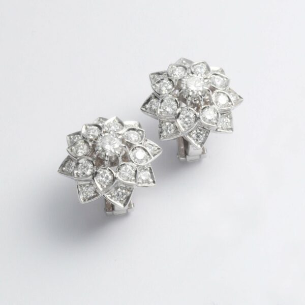 Orecchini Oro Bianco 18KT <br> Diamante centrale, Diamanti