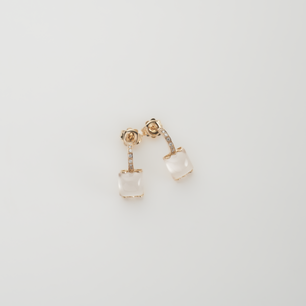 Orecchini Oro Rosa 18KT <br> Diamanti, Quarzo Rosa