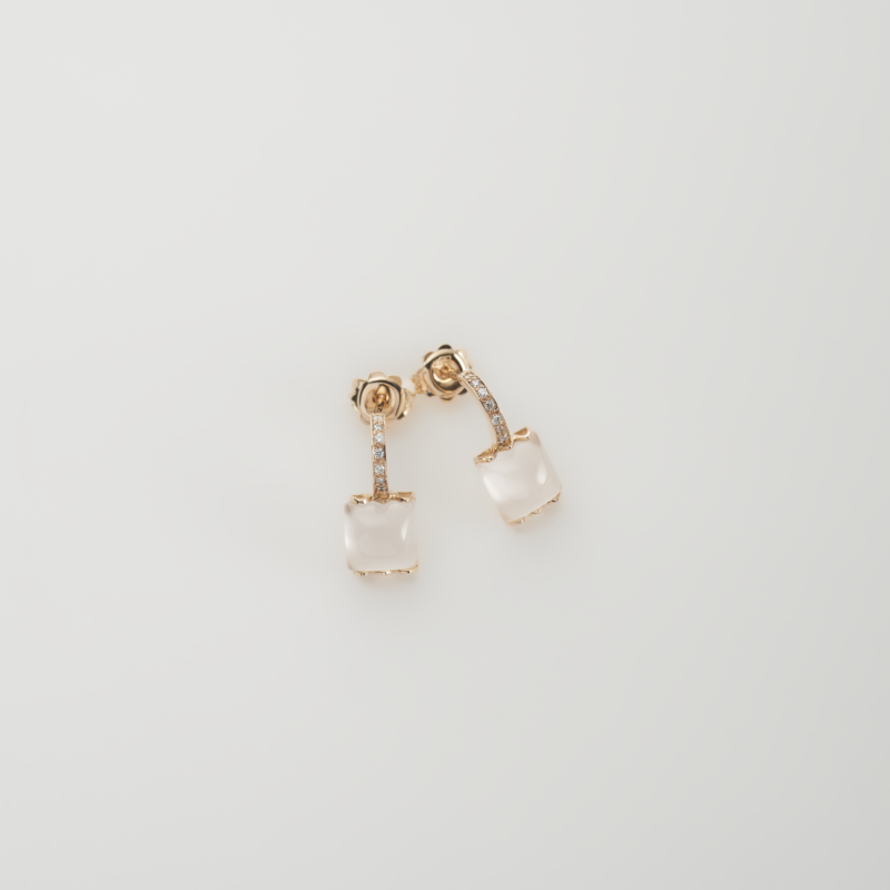 Orecchini Oro Rosa 18KT <br> Diamanti, Quarzo Rosa