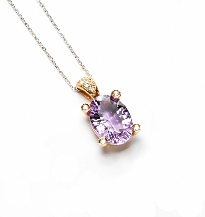 Girocollo Oro Rosa 18KT <br> Diamanti, Ametista