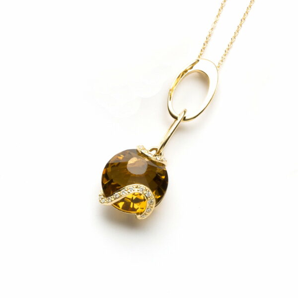 Girocollo Oro Giallo 18KT <br> Diamanti, Quarzo Citrino