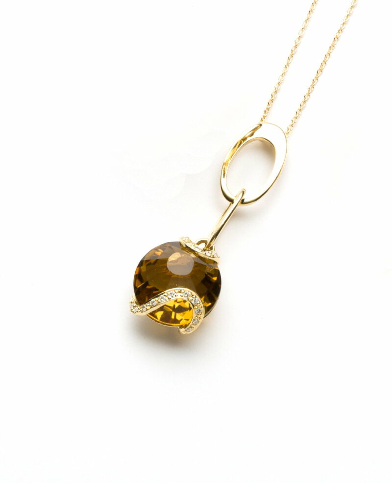 Girocollo Oro Giallo 18KT <br> Diamanti, Quarzo Citrino