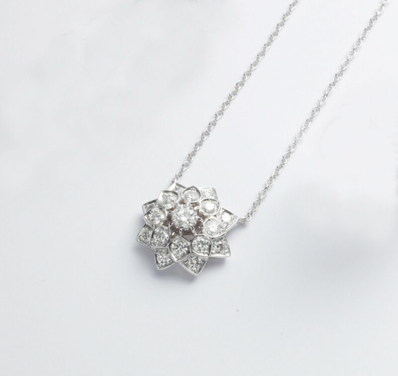 Girocollo Oro Bianco 18KT <br> Diamante centrale, Diamanti