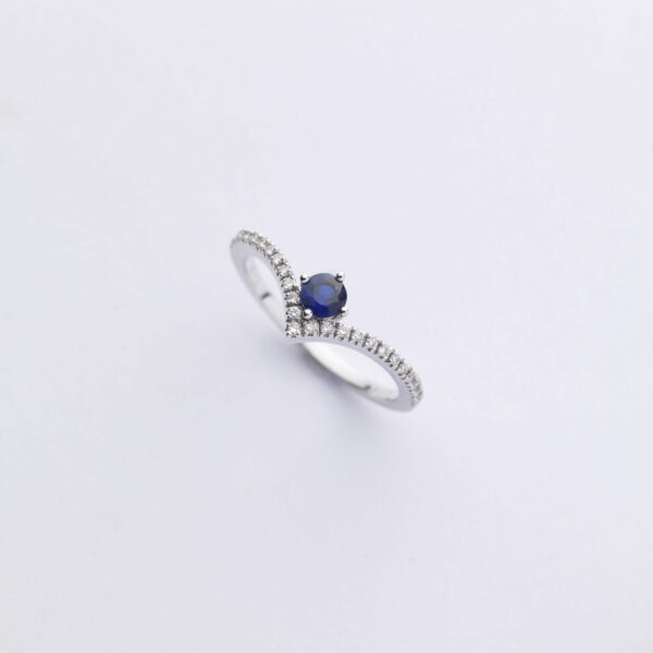 Anello Oro Bianco 18KT <br> Zaffiro Blu, Diamanti