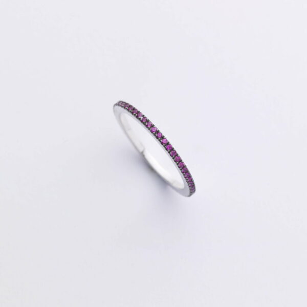 Anello Oro Bianco 18KT <br> Zaffiri Fucsia