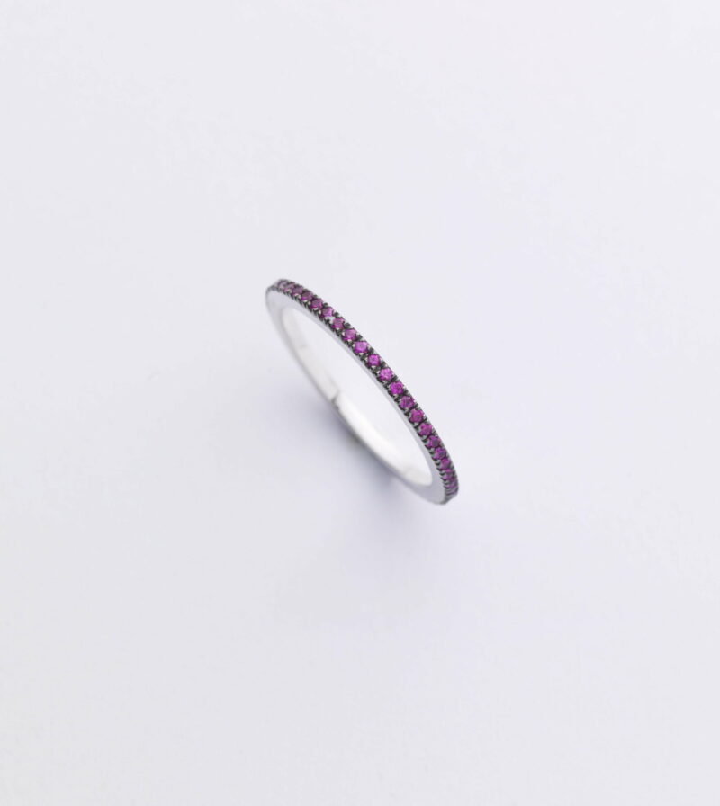 Anello Oro Bianco 18KT <br> Zaffiri Fucsia