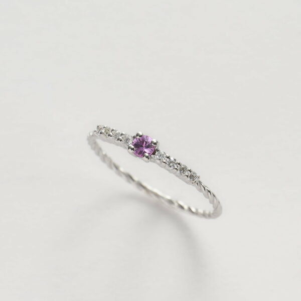 Anello Oro Bianco 18KT <br> Zaffiro Rosa, Diamanti