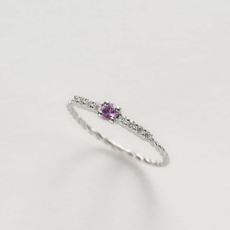 Anello Oro Bianco 18KT <br> Zaffiro Rosa, Diamanti