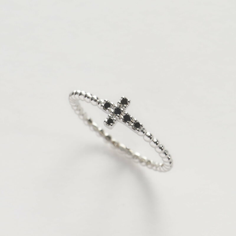 Anello Oro Bianco 18KT <br> Diamanti Neri