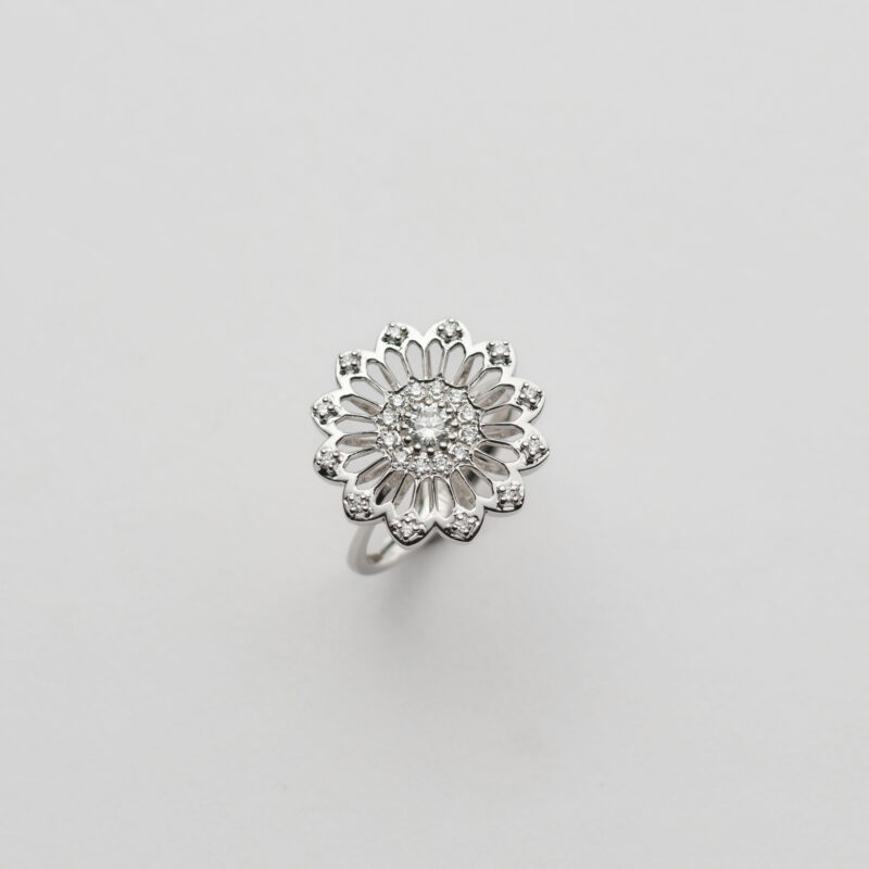Anello Oro Bianco 18KT <br> Brillante centrale, Brillanti