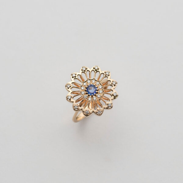 Anello Oro Rosa 18KT <br> Zaffiro blu, Brillanti