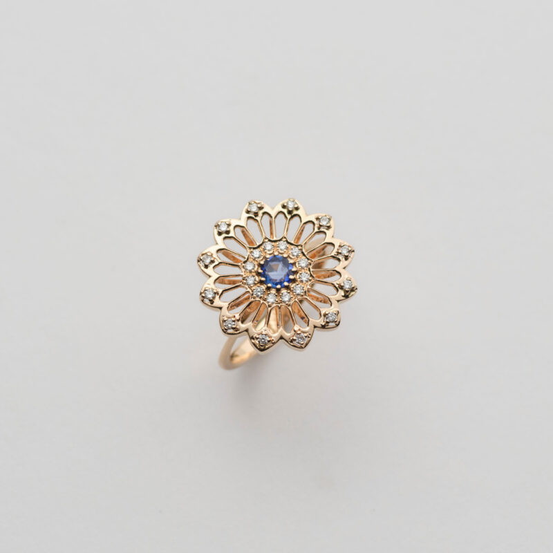 Anello Oro Rosa 18KT <br> Zaffiro blu, Brillanti