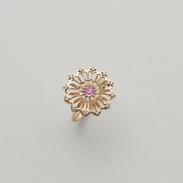Anello Oro Rosa 18KT <br> Zaffiro rosa, Brillanti