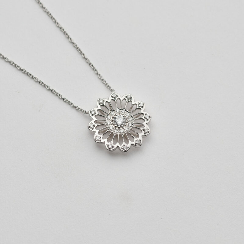 Girocollo Oro Bianco 18KT <br> Brillante centrale, Brillanti
