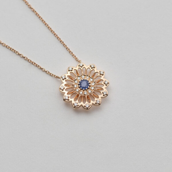 Girocollo Oro Rosa 18KT <br> Zaffiro blu, Brillanti