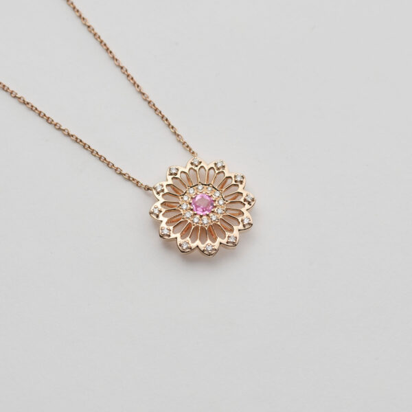 Girocollo Oro Rosa 18KT <br> Zaffiro rosa, Brillanti