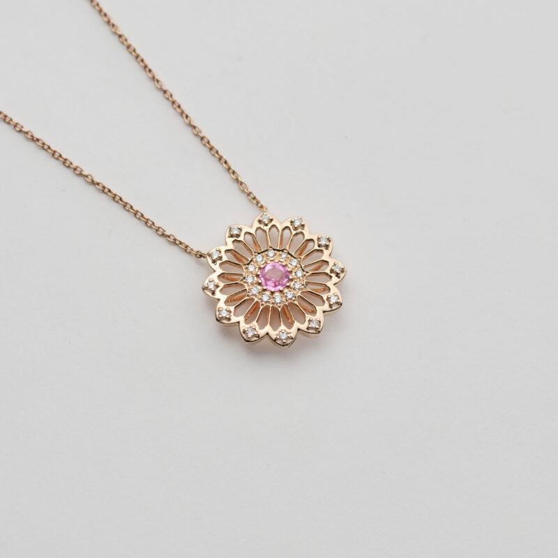 Girocollo Oro Rosa 18KT <br> Zaffiro rosa, Brillanti