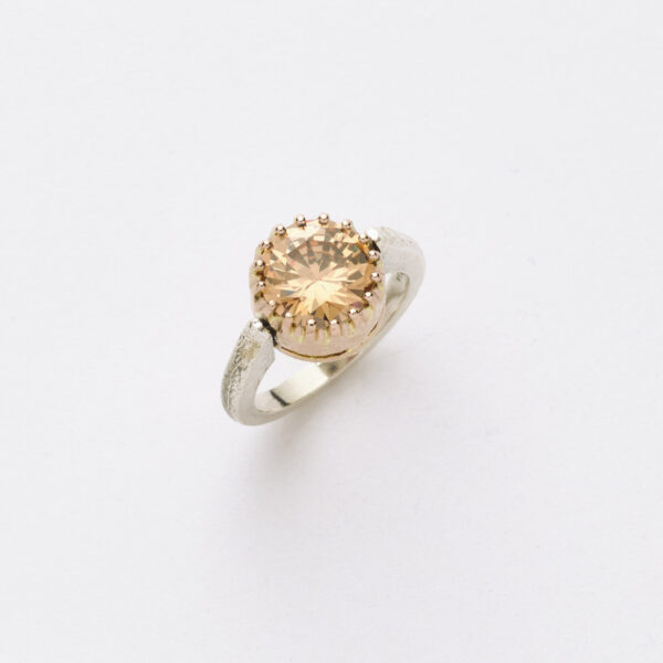 Anello Reverse in Oro e Argento <br> Pietra centrale 10mm