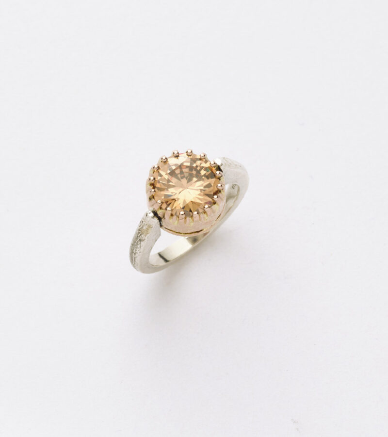 Anello Reverse in Oro e Argento <br> Pietra centrale 10mm