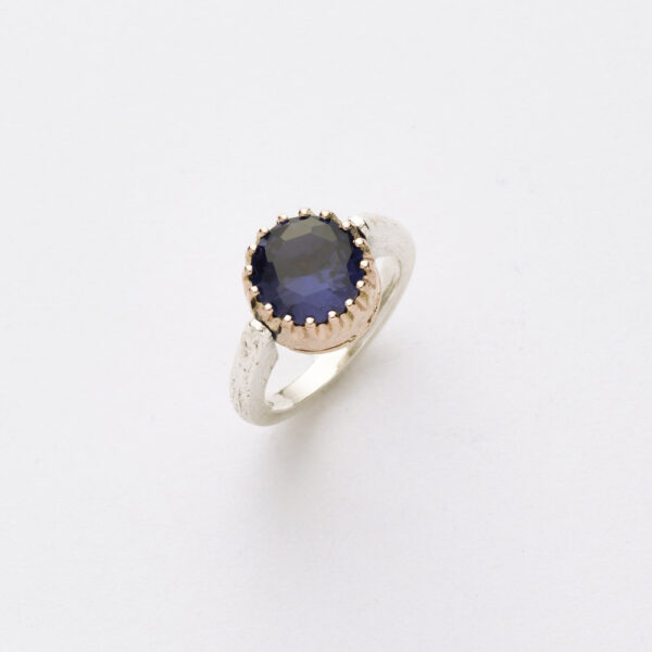 Anello Reverse in Oro e Argento <br> Pietra centrale 10mm