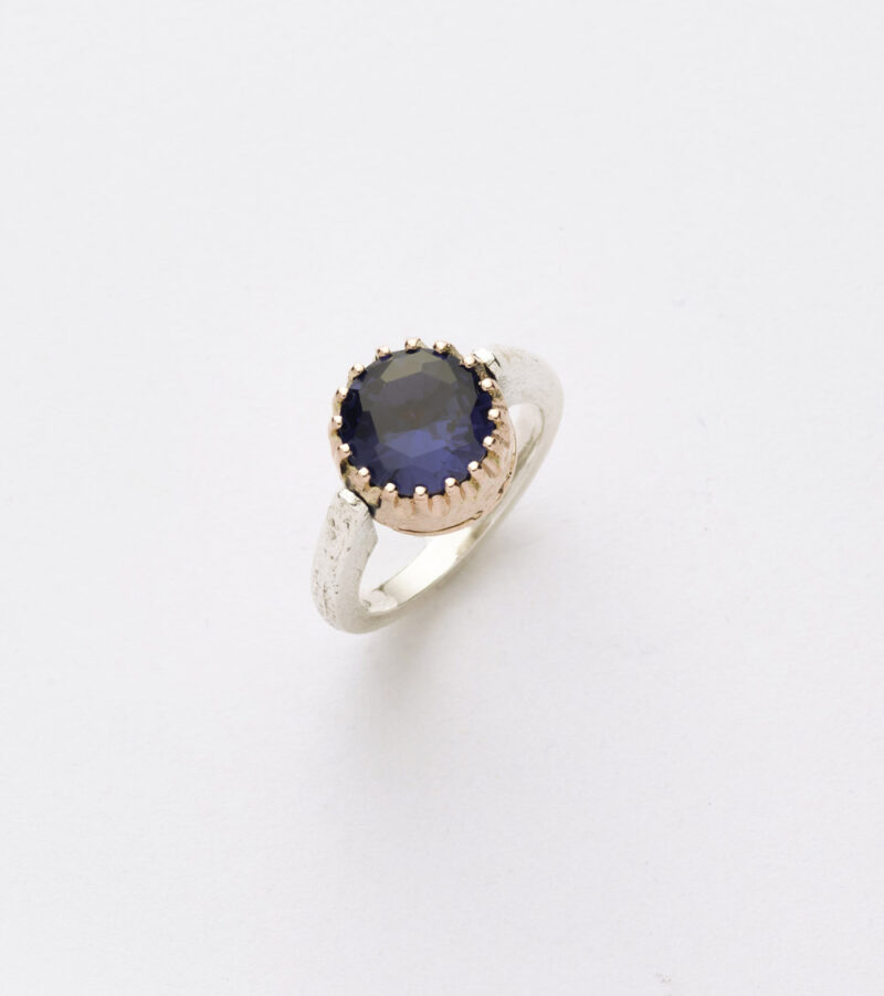 Anello Reverse in Oro e Argento <br> Pietra centrale 10mm