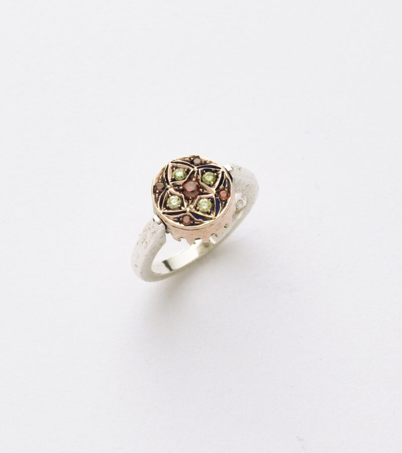 Anello Reverse in Oro e Argento <br> Pietra centrale 10mm - immagine 2