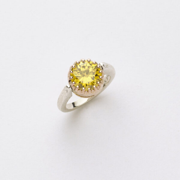Anello Reverse in Oro e Argento <br> Pietra centrale 10mm