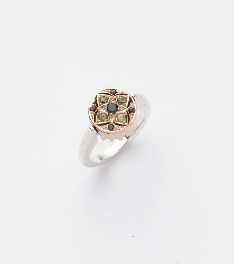Anello Reverse in Oro e Argento <br> Pietra centrale 10mm - immagine 2