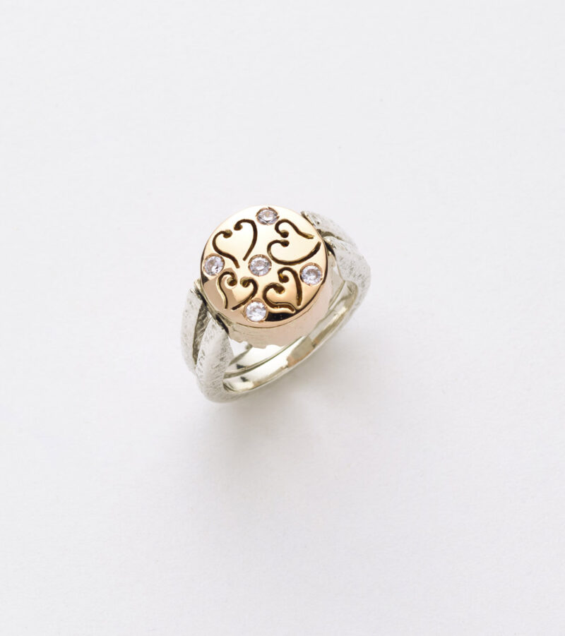 Anello Reverse in Oro e Argento <br> Pietra centrale 12mm - immagine 2