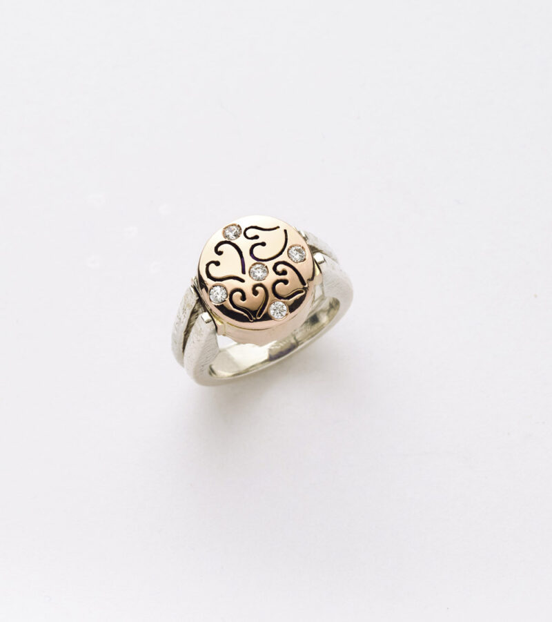 Anello Reverse in Oro e Argento <br> Pietra centrale 12mm - immagine 2